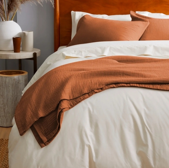 NWT! Quince Organic Cotton Airy Gauze Terracotta Blanket! King/ Cal King (712) - Picture 2 of 10